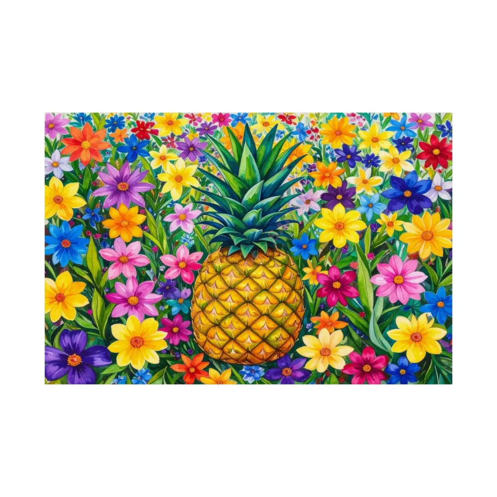Tropical Botanical Symphony: Pineapple Garden Dreamscape Vibrant Watercolor Floral Composition Poster 36″ x 24″ Poster