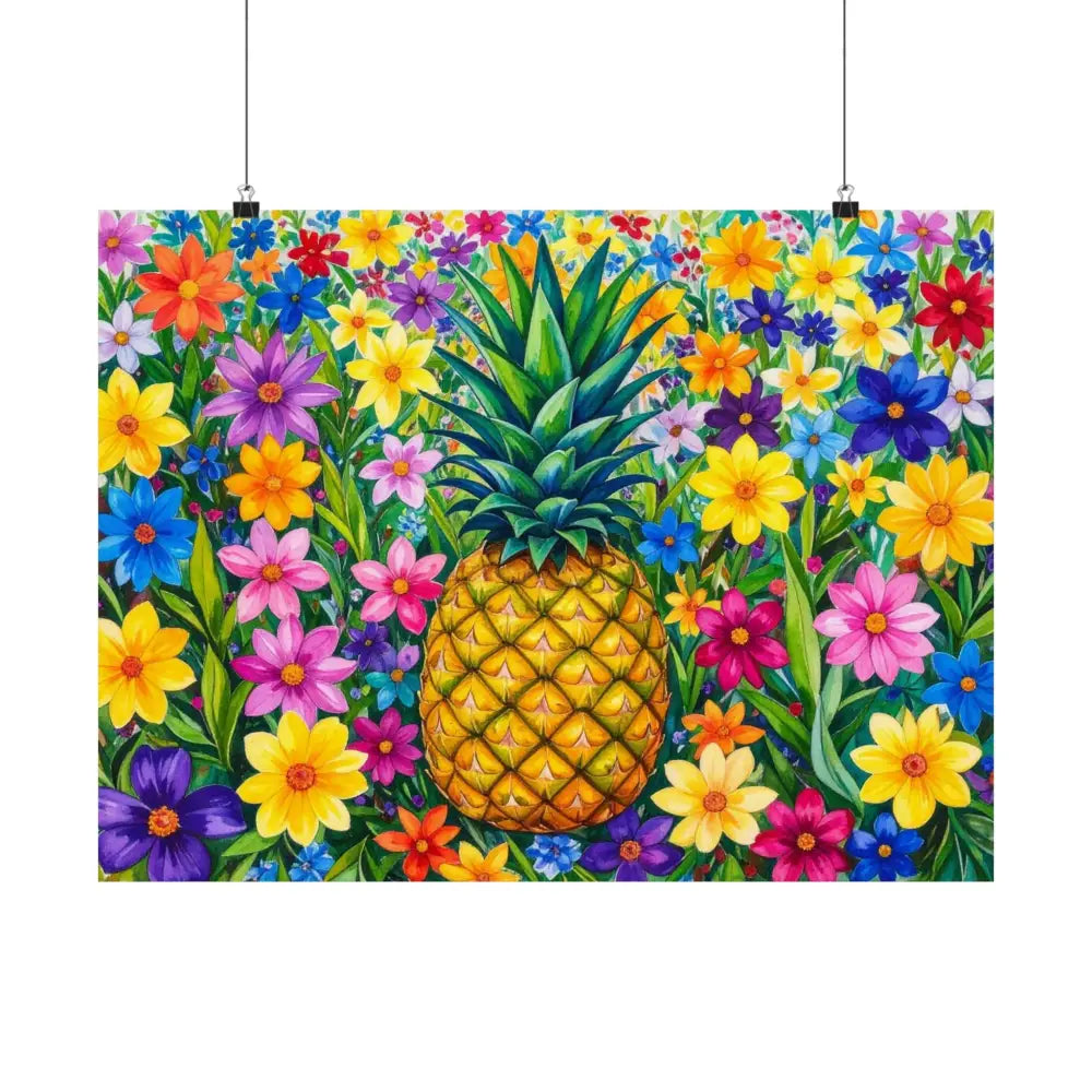 Tropical Botanical Symphony: Pineapple Garden Dreamscape Vibrant Watercolor Floral Composition Poster Poster