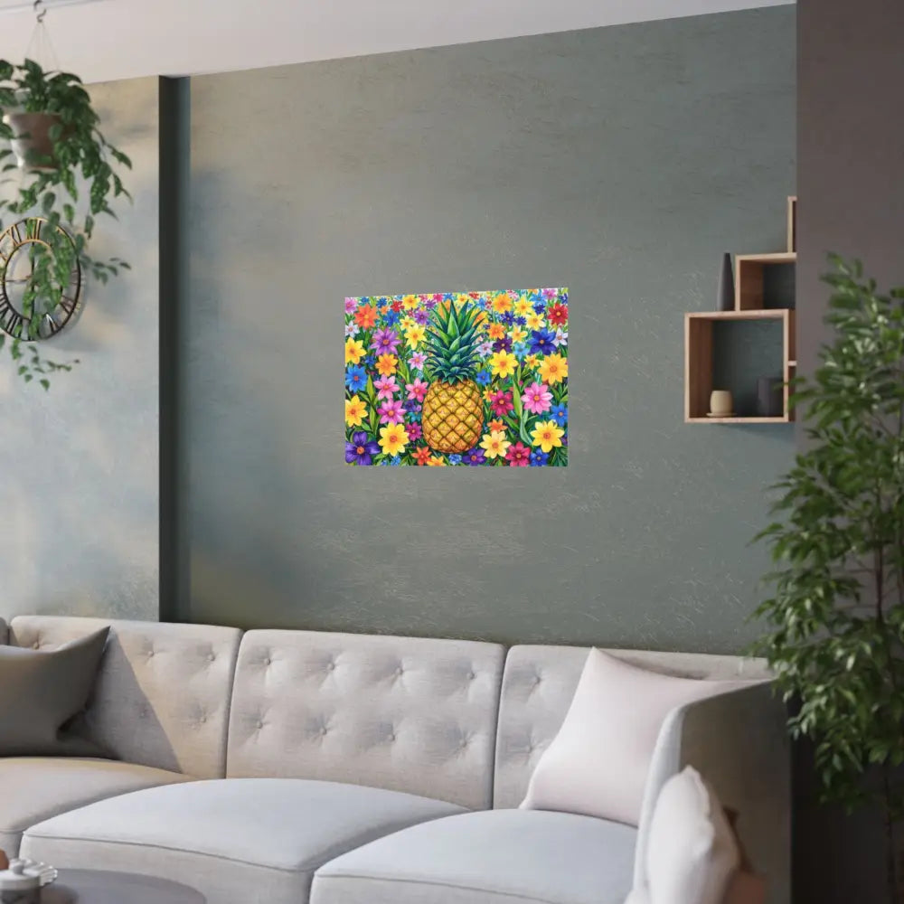 Tropical Botanical Symphony: Pineapple Garden Dreamscape Vibrant Watercolor Floral Composition Poster Poster