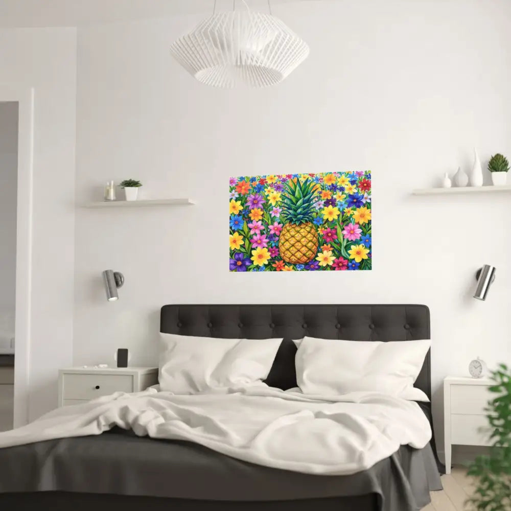 Tropical Botanical Symphony: Pineapple Garden Dreamscape Vibrant Watercolor Floral Composition Poster Poster