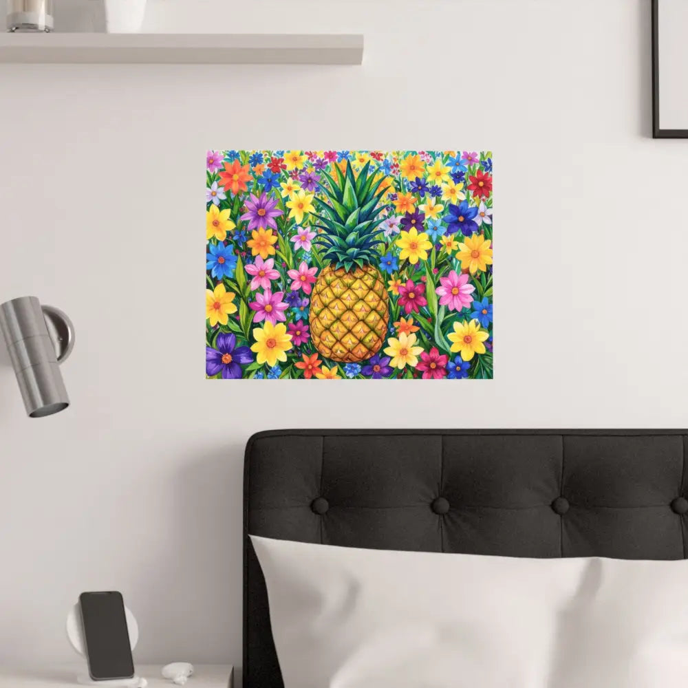 Tropical Botanical Symphony: Pineapple Garden Dreamscape Vibrant Watercolor Floral Composition Poster Poster