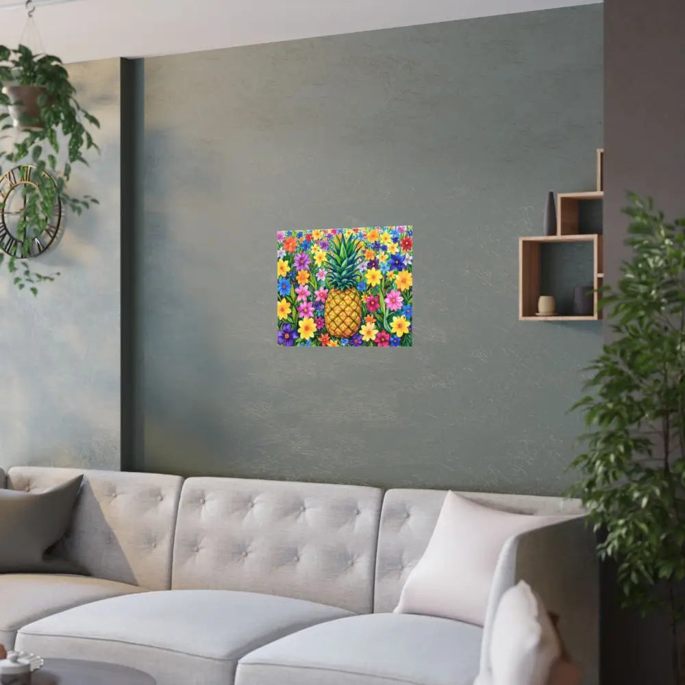 Tropical Botanical Symphony: Pineapple Garden Dreamscape Vibrant Watercolor Floral Composition Poster Poster
