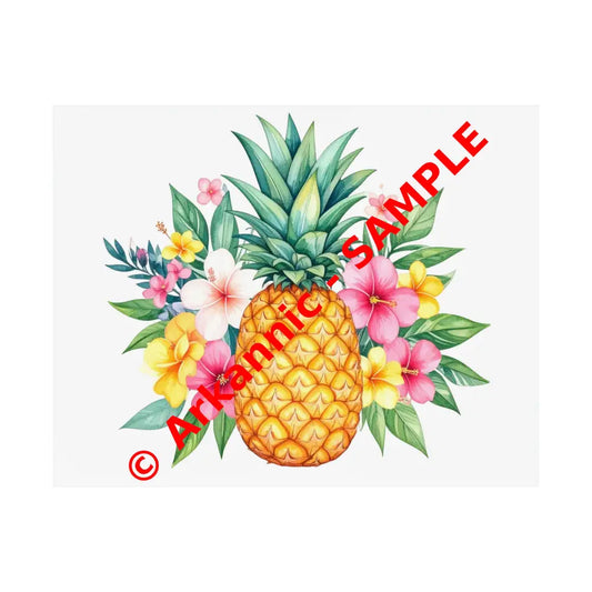 Tropical Pineapple Elegance: Watercolor Botanical Illustration Exotic Fruit Landscape Poster 14″ x 11″ Poster