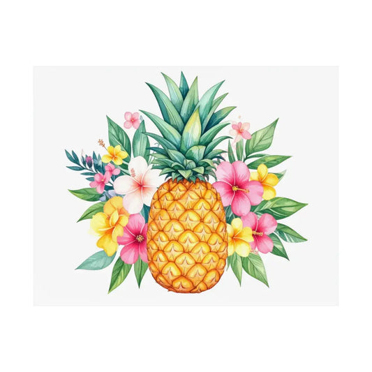 Tropical Pineapple Elegance: Watercolor Botanical Illustration Exotic Fruit Landscape Poster 14″ x 11″ Poster