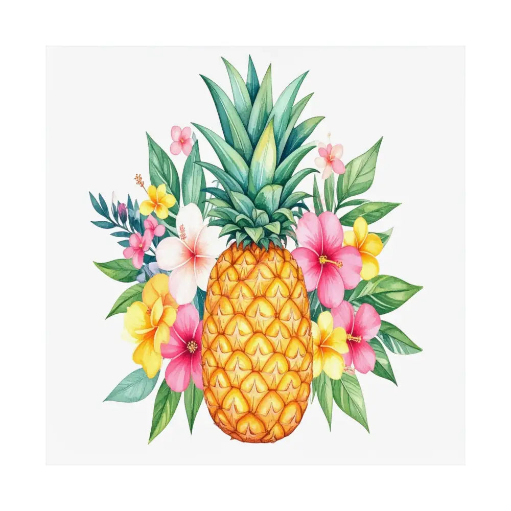 Tropical Pineapple Elegance: Watercolor Botanical Illustration Exotic Fruit Landscape Poster 14’’ x 14’’ Poster