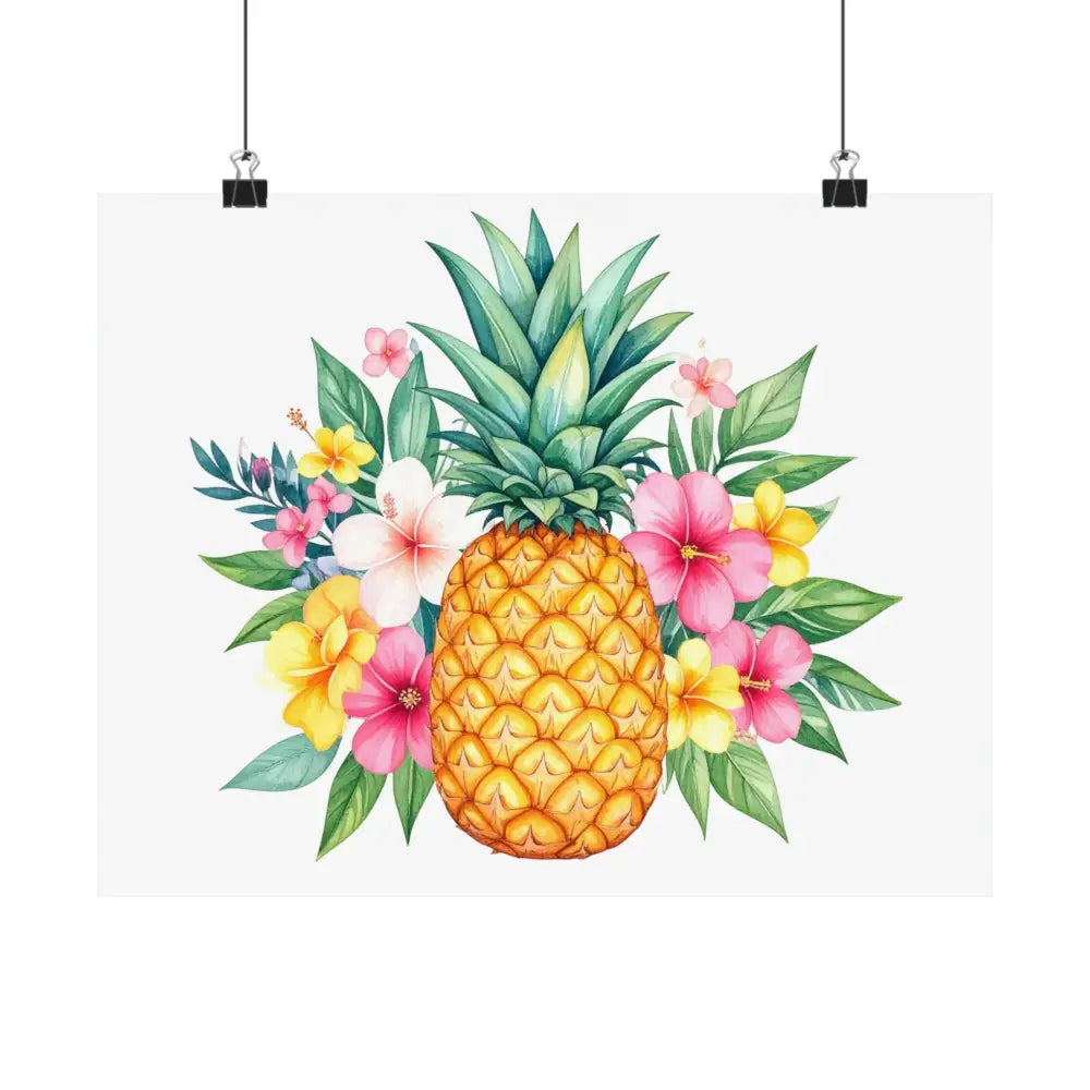 Tropical Pineapple Elegance: Watercolor Botanical Illustration Exotic Fruit Landscape Poster Poster