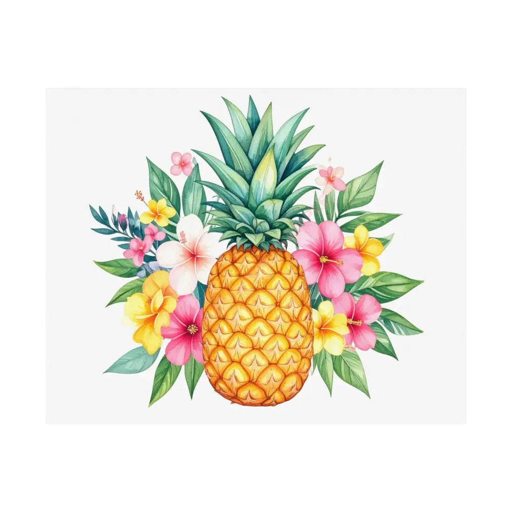 Tropical Pineapple Elegance: Watercolor Botanical Illustration Exotic Fruit Landscape Poster 20″ x 16″ Poster