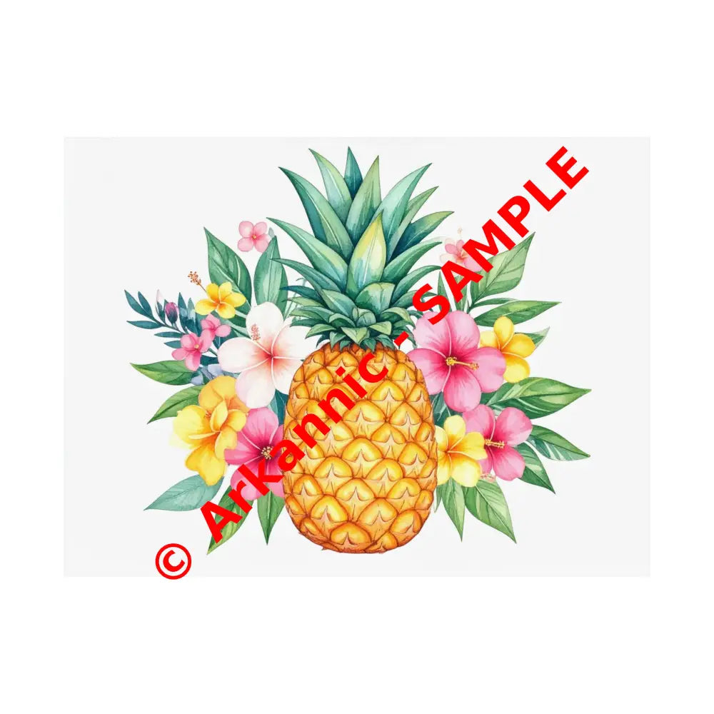 Tropical Pineapple Elegance: Watercolor Botanical Illustration Exotic Fruit Landscape Poster 24″ x 18″ Poster
