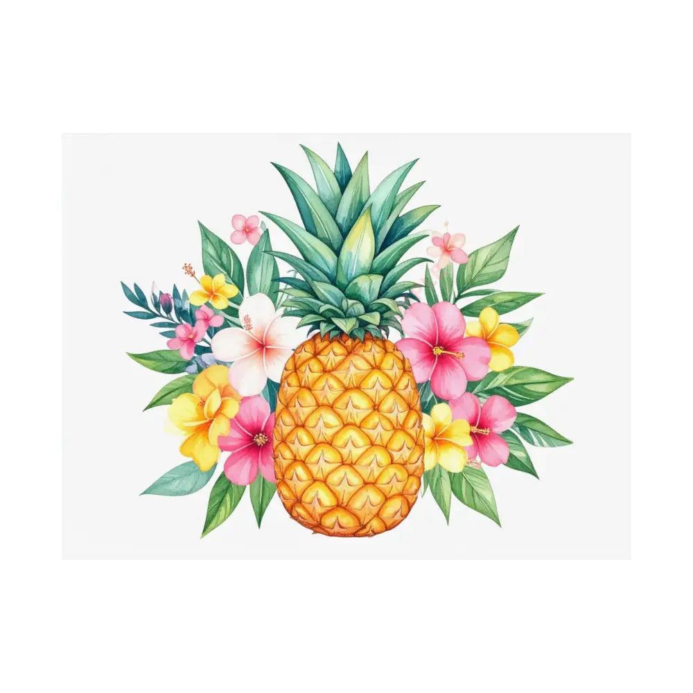 Tropical Pineapple Elegance: Watercolor Botanical Illustration Exotic Fruit Landscape Poster 24″ x 18″ Poster