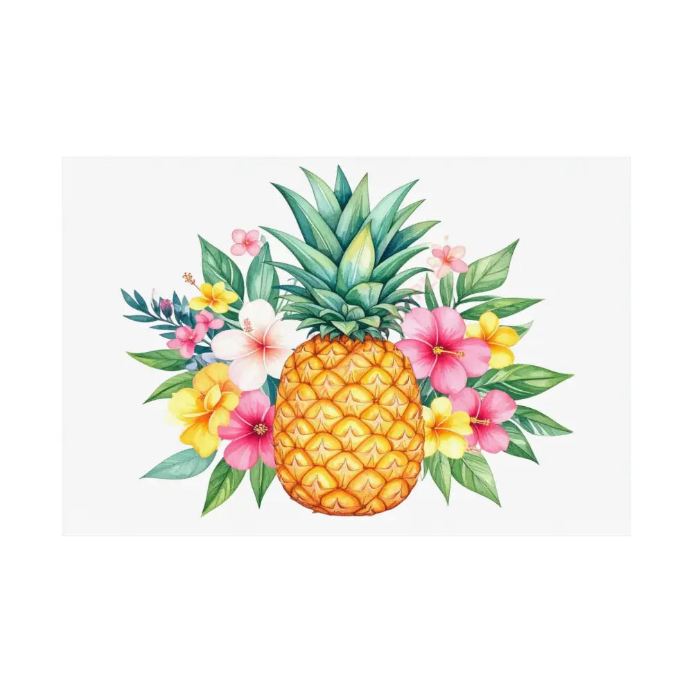 Tropical Pineapple Elegance: Watercolor Botanical Illustration Exotic Fruit Landscape Poster 36″ x 24″ Poster