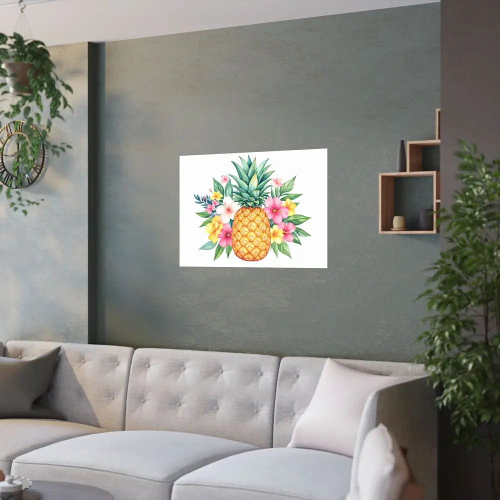 Tropical Pineapple Elegance: Watercolor Botanical Illustration Exotic Fruit Landscape Poster Poster