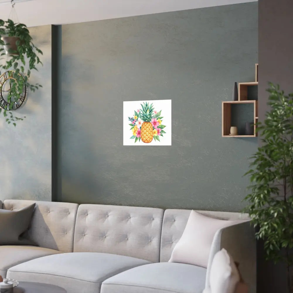 Tropical Pineapple Elegance: Watercolor Botanical Illustration Exotic Fruit Landscape Poster Poster