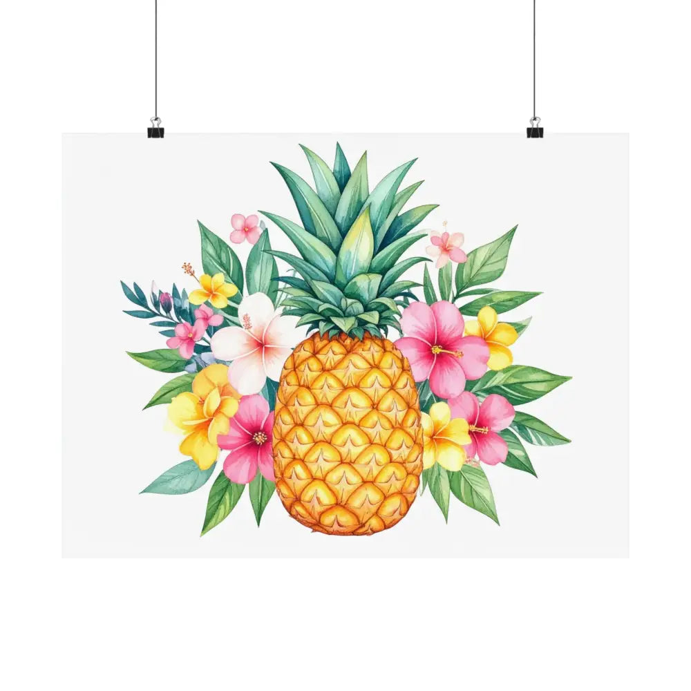 Tropical Pineapple Elegance: Watercolor Botanical Illustration Exotic Fruit Landscape Poster Poster