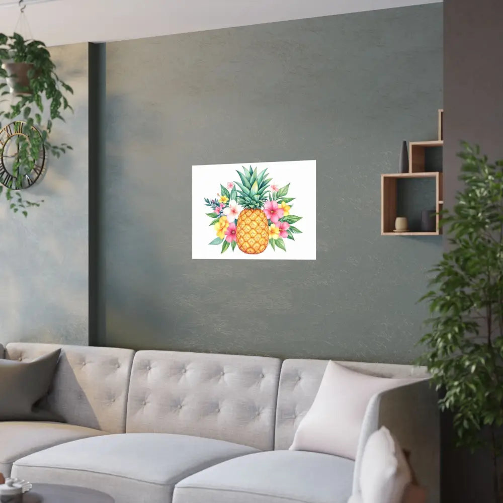 Tropical Pineapple Elegance: Watercolor Botanical Illustration Exotic Fruit Landscape Poster Poster