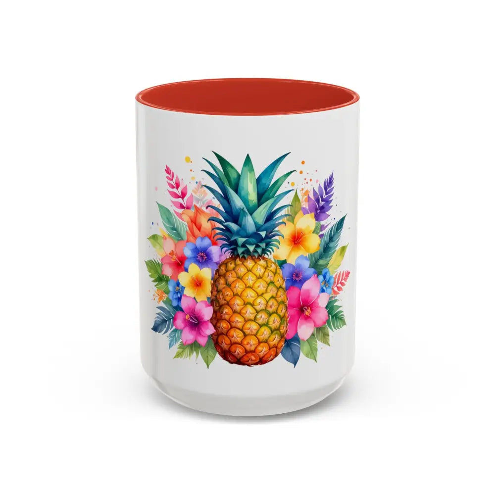 Tropical Pineapple Paradise Coffee Mug | Colorful Island Floral Design | Bright Gift for Coffee & Tea Lovers 15oz / Red