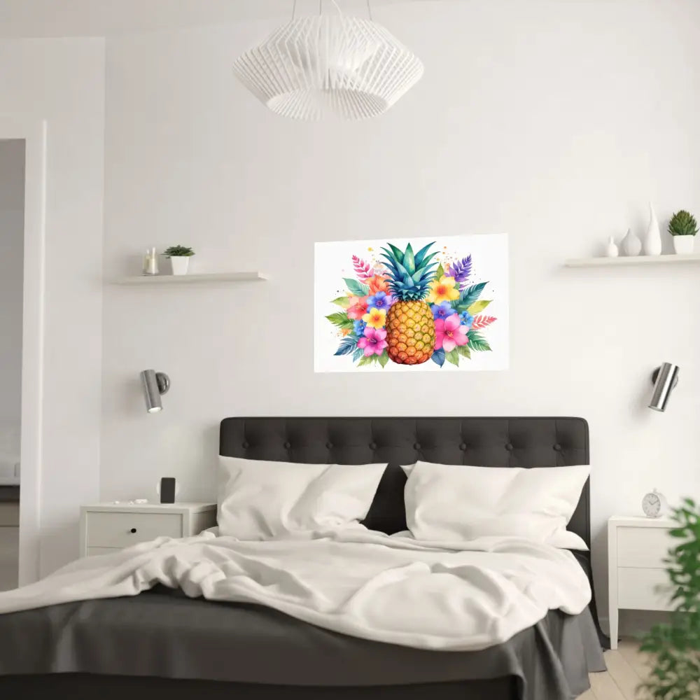 Tropical Pineapple Radiance: Watercolor Botanical Explosion Vibrant Tropical Floral Illustration Poster Poster