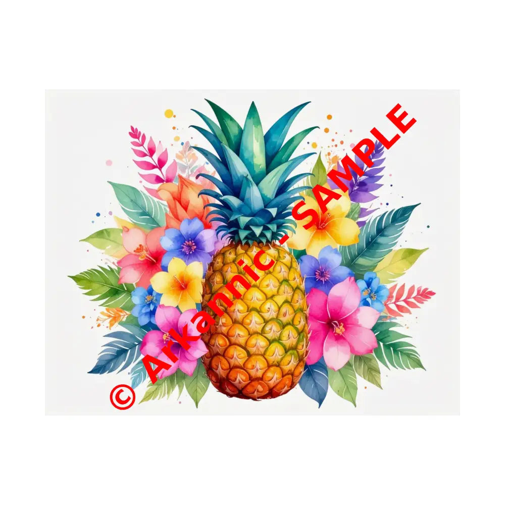 Tropical Pineapple Radiance: Watercolor Botanical Explosion Vibrant Tropical Floral Illustration Poster 14″ x 11″ Poster