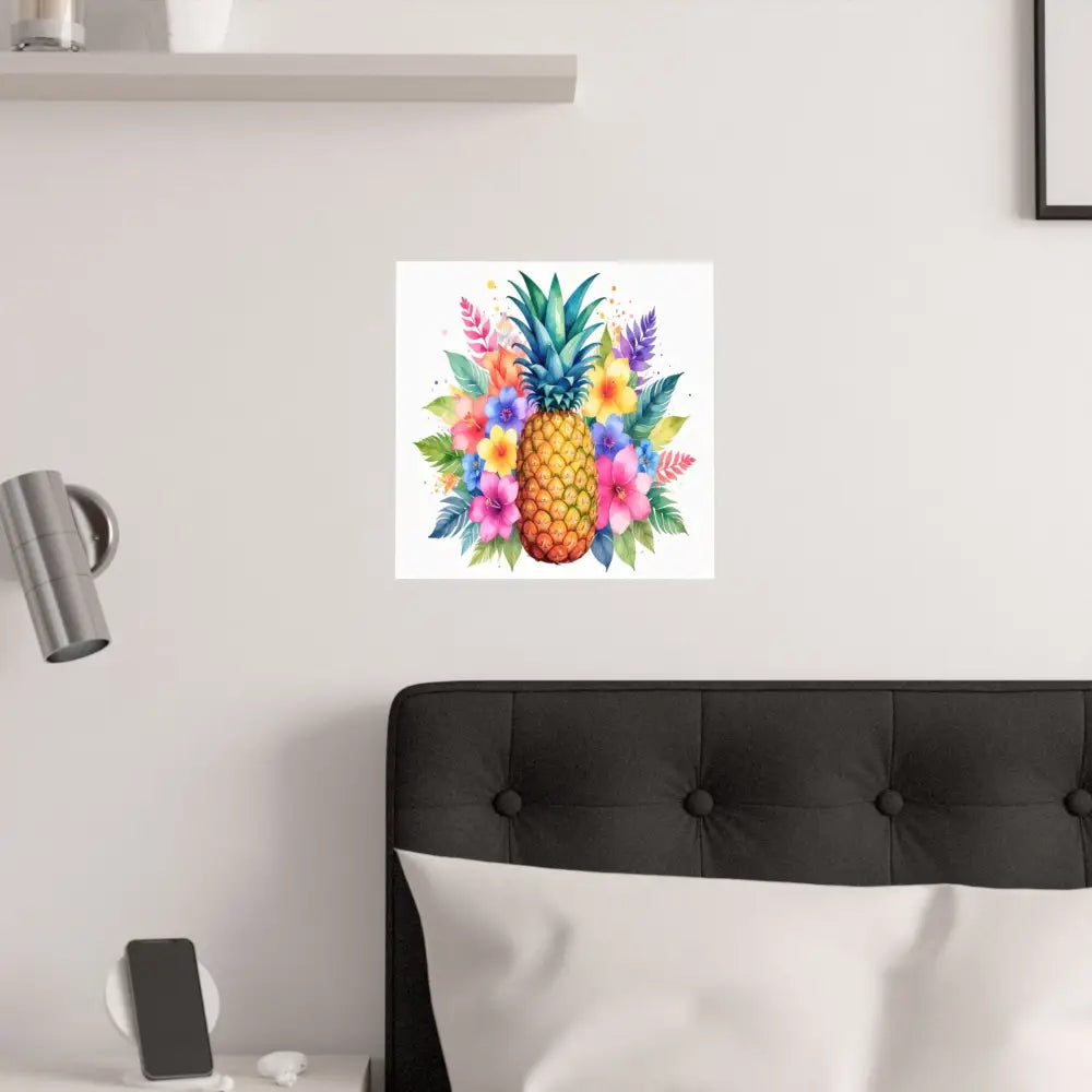 Tropical Pineapple Radiance: Watercolor Botanical Explosion Vibrant Tropical Floral Illustration Poster Poster