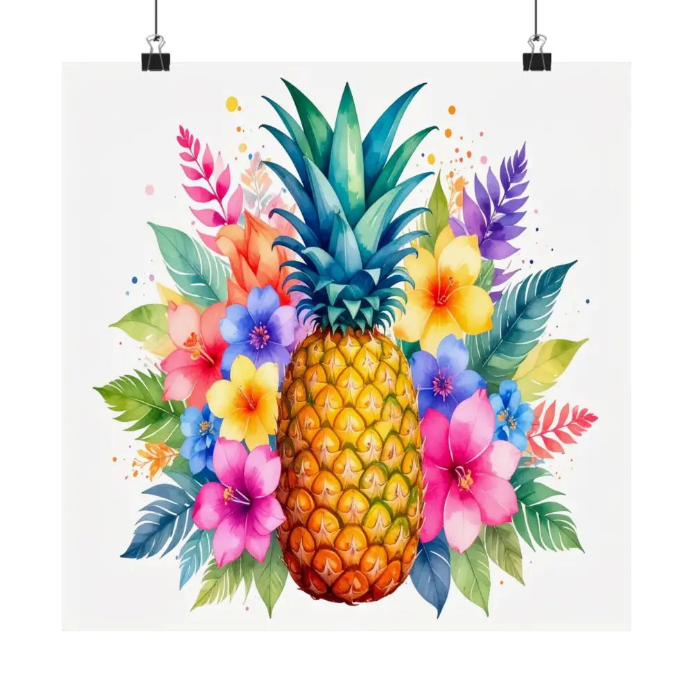 Tropical Pineapple Radiance: Watercolor Botanical Explosion Vibrant Tropical Floral Illustration Poster Poster