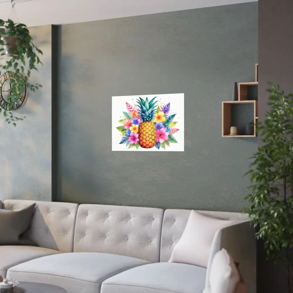 Tropical Pineapple Radiance: Watercolor Botanical Explosion Vibrant Tropical Floral Illustration Poster Poster