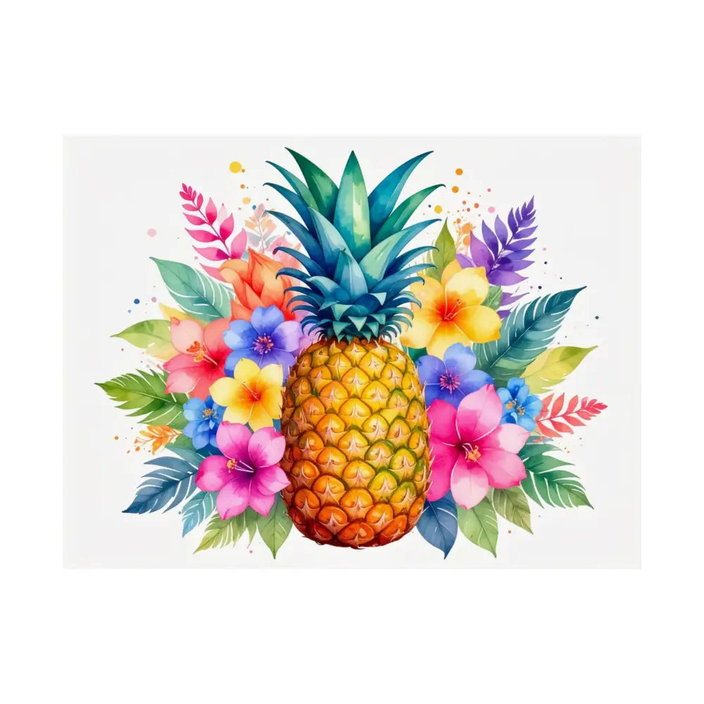 Tropical Pineapple Radiance: Watercolor Botanical Explosion Vibrant Tropical Floral Illustration Poster 24″ x 18″ Poster