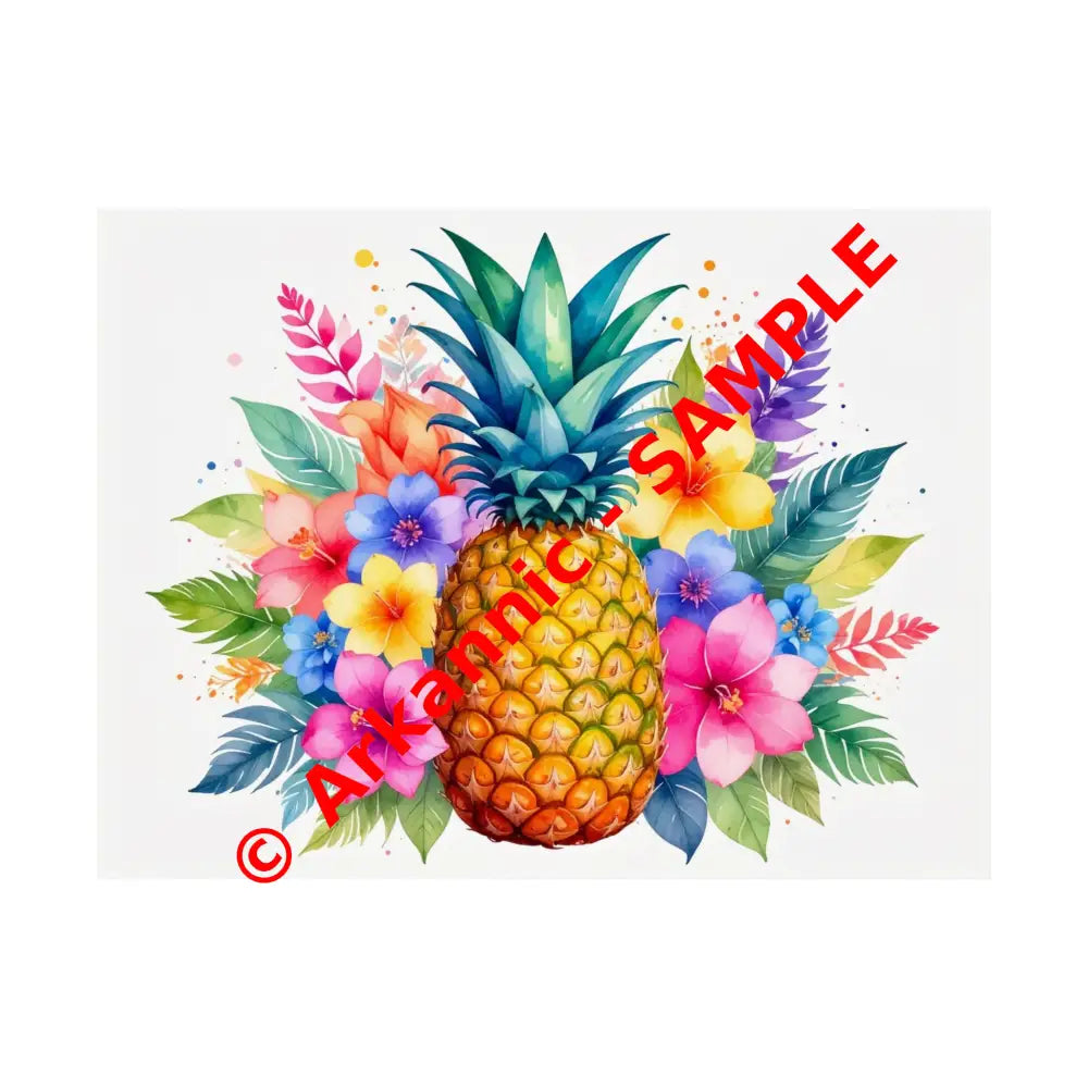 Tropical Pineapple Radiance: Watercolor Botanical Explosion Vibrant Tropical Floral Illustration Poster 24″ x 18″ Poster