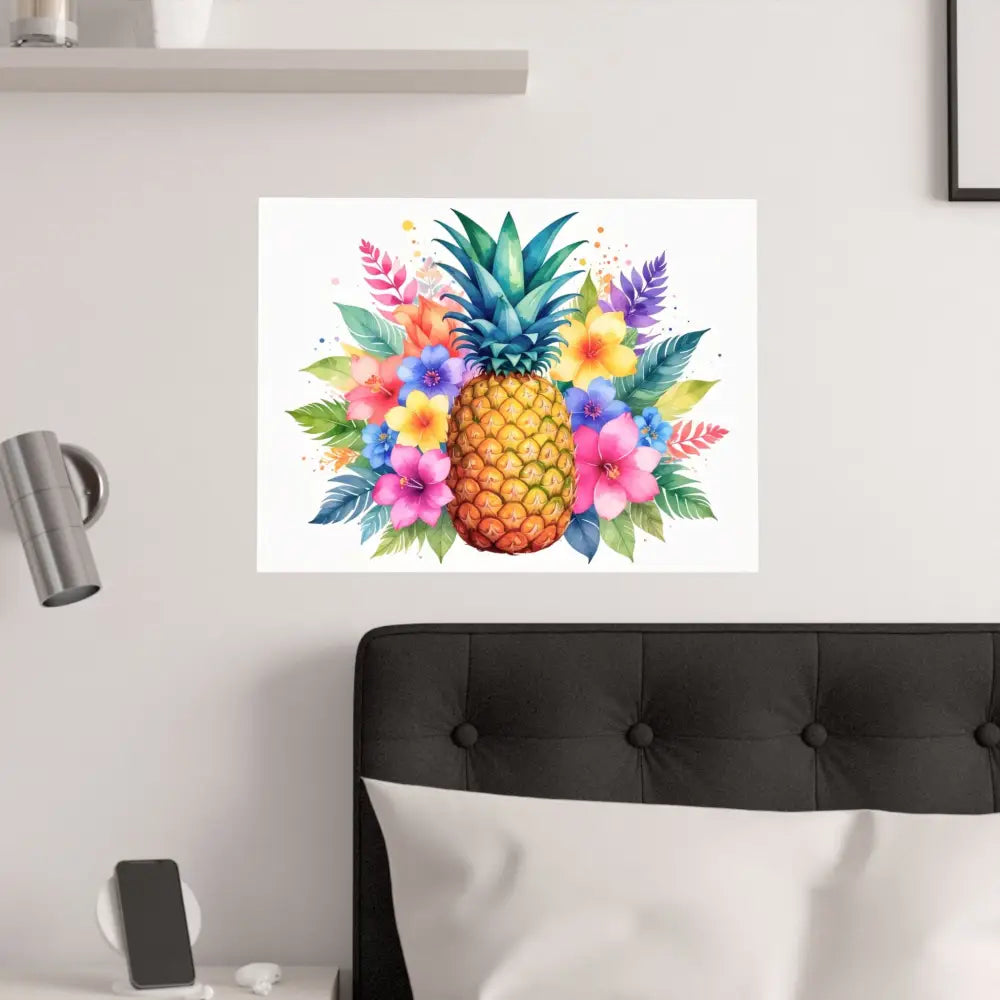 Tropical Pineapple Radiance: Watercolor Botanical Explosion Vibrant Tropical Floral Illustration Poster Poster