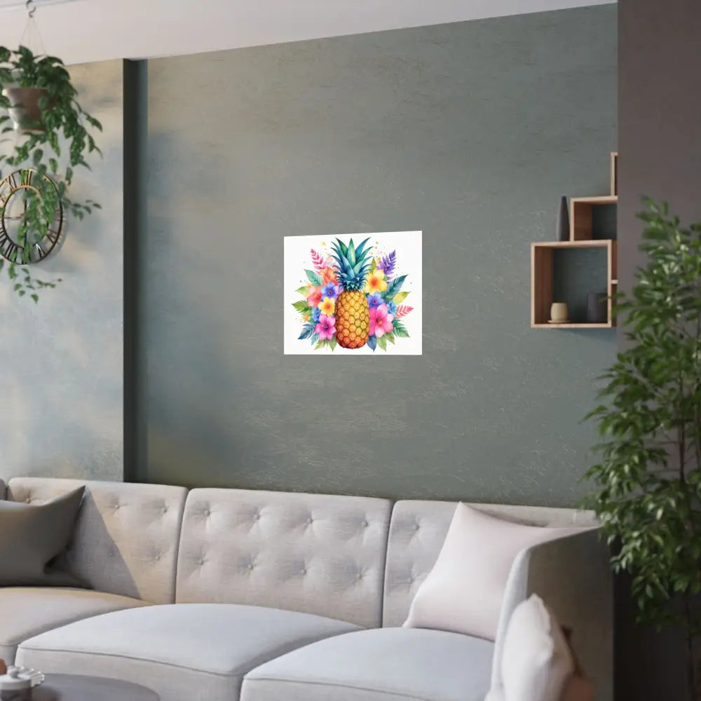 Tropical Pineapple Radiance: Watercolor Botanical Explosion Vibrant Tropical Floral Illustration Poster Poster