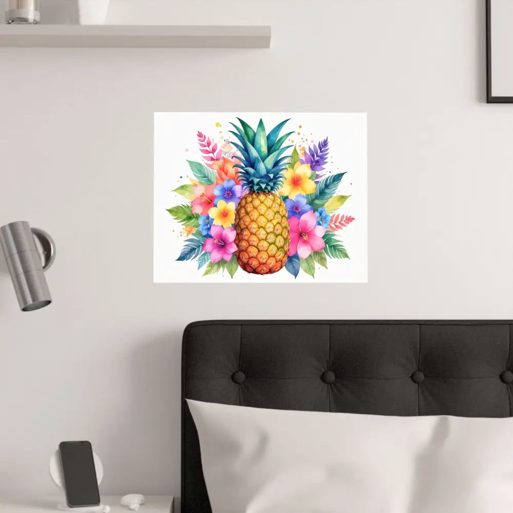 Tropical Pineapple Radiance: Watercolor Botanical Explosion Vibrant Tropical Floral Illustration Poster Poster