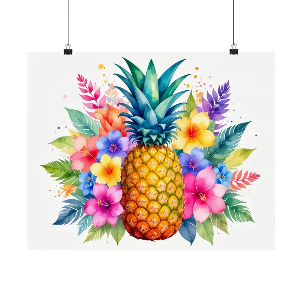 Tropical Pineapple Radiance: Watercolor Botanical Explosion Vibrant Tropical Floral Illustration Poster Poster