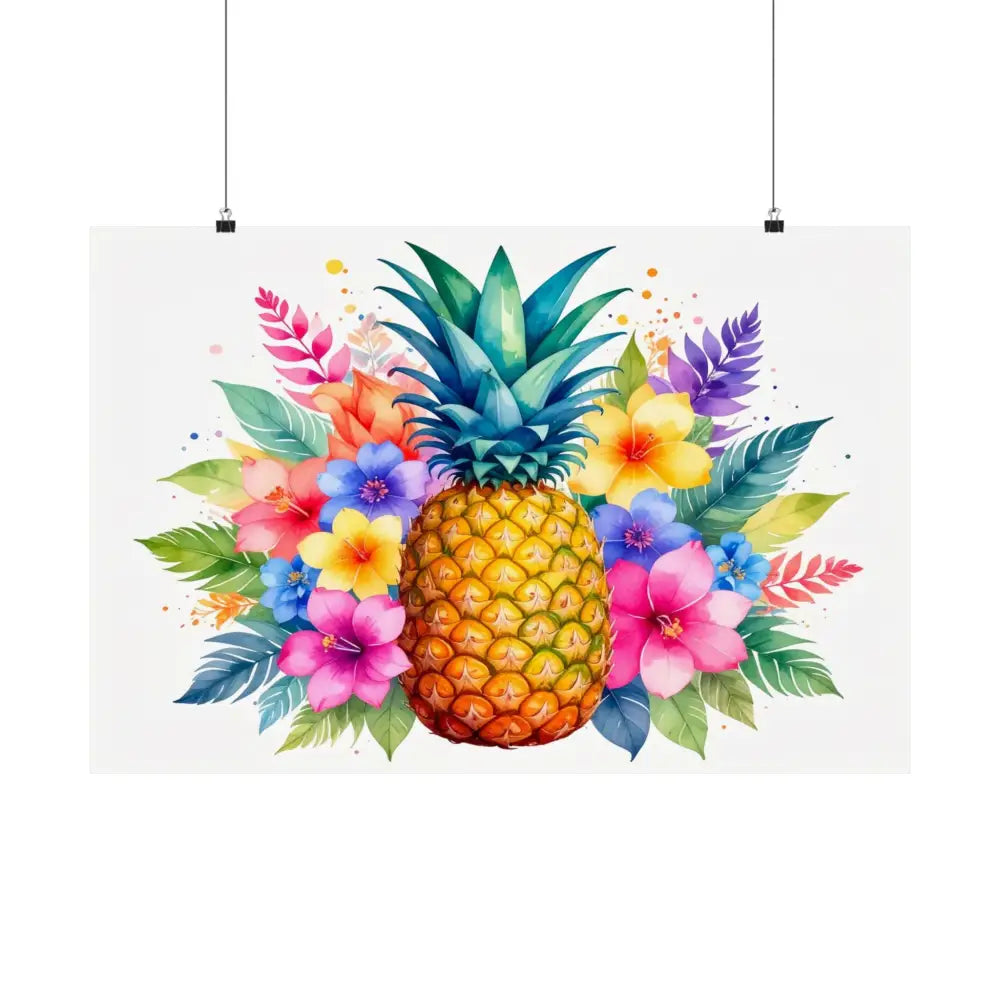 Tropical Pineapple Radiance: Watercolor Botanical Explosion Vibrant Tropical Floral Illustration Poster Poster