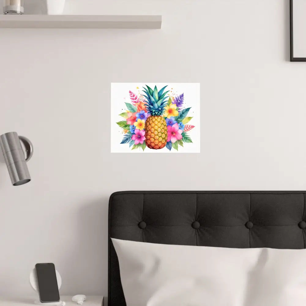 Tropical Pineapple Radiance: Watercolor Botanical Explosion Vibrant Tropical Floral Illustration Poster Poster