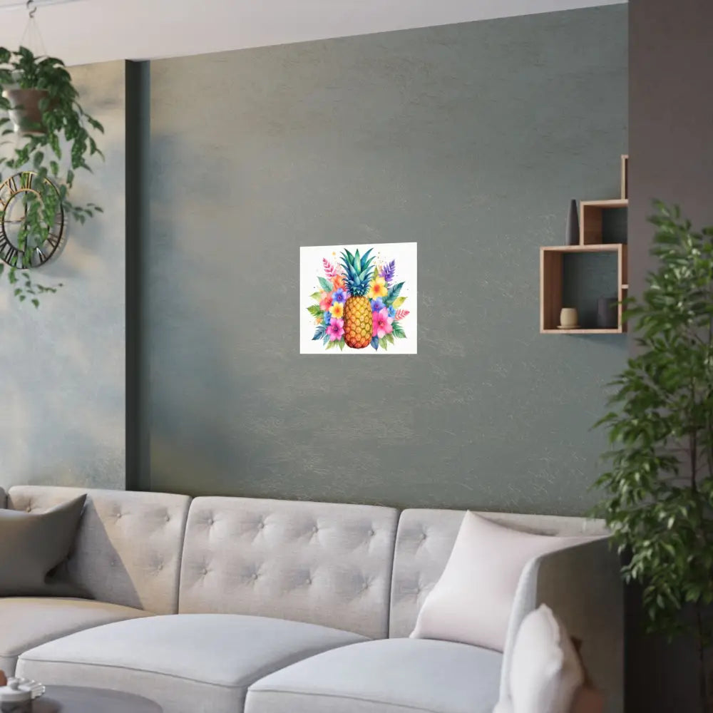 Tropical Pineapple Radiance: Watercolor Botanical Explosion Vibrant Tropical Floral Illustration Poster Poster