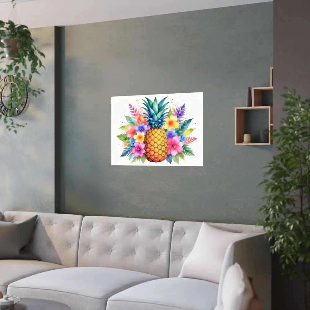 Tropical Pineapple Radiance: Watercolor Botanical Explosion Vibrant Tropical Floral Illustration Poster Poster