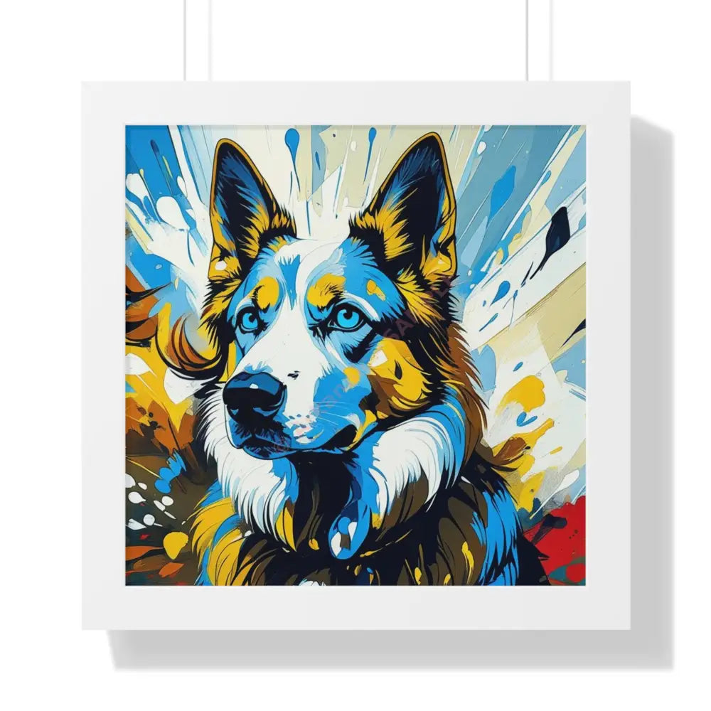 Vibrant Dog Portrait Art Print Framed Dog Poster Animal Lover Wall Decor Gift for Pet Owners Home Gallery Artwork 16″ x