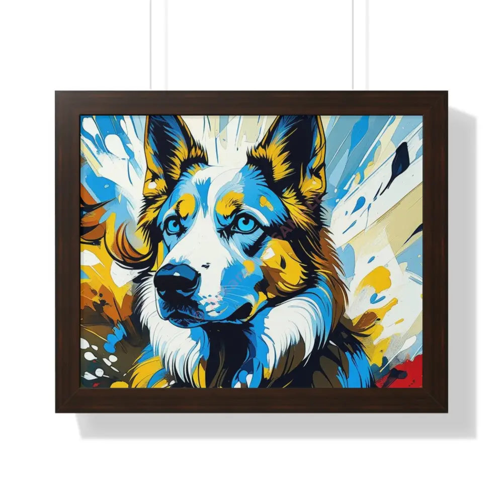Vibrant Dog Portrait Art Print Framed Dog Poster Animal Lover Wall Decor Gift for Pet Owners Home Gallery Artwork 20’’
