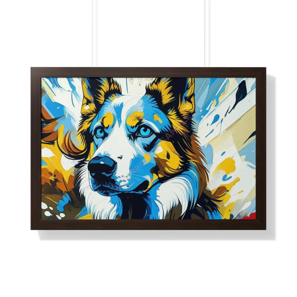 Vibrant Dog Portrait Art Print Framed Dog Poster Animal Lover Wall Decor Gift for Pet Owners Home Gallery Artwork 30’’