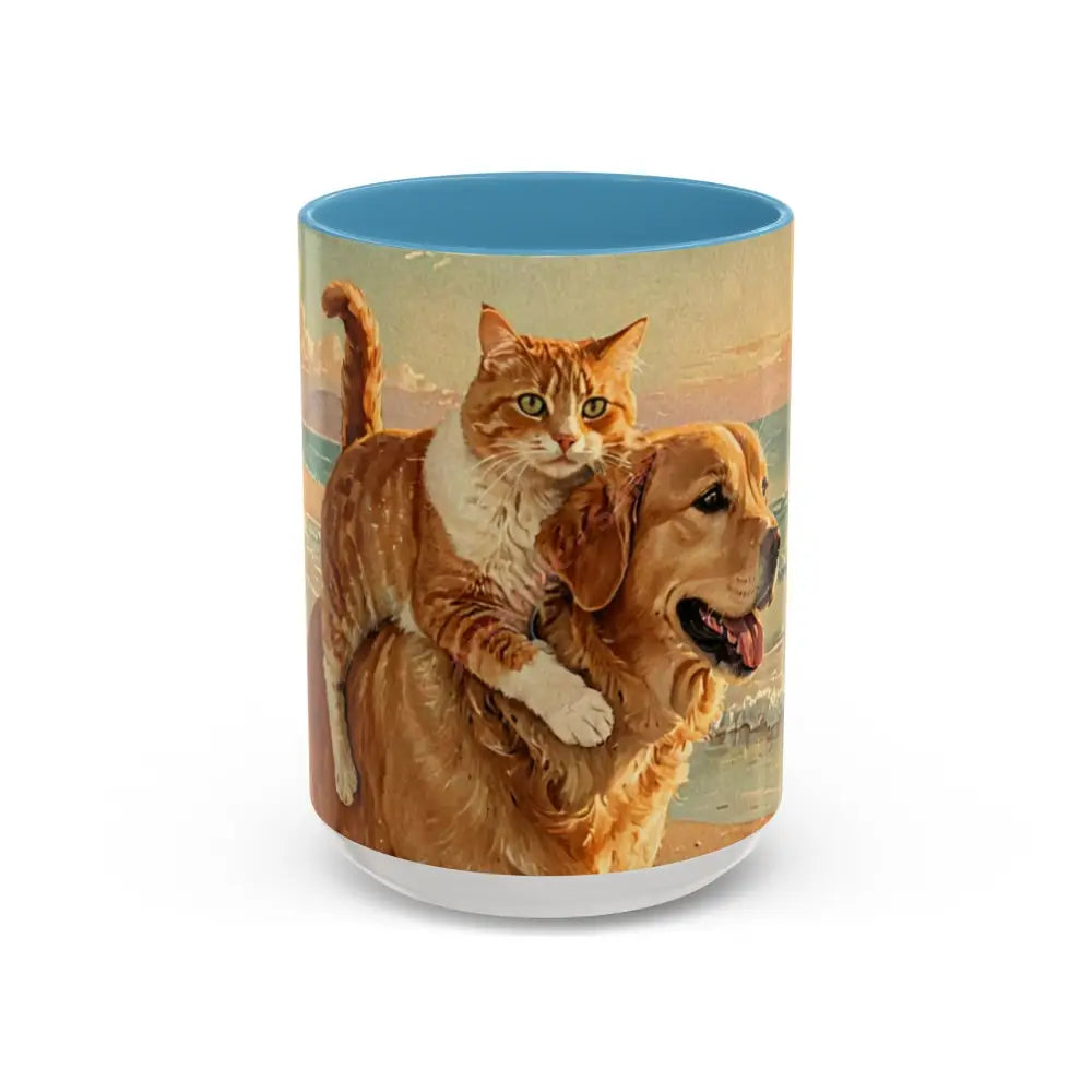 Whimsical Pet Lover’s Coffee Mug Cat and Dog Mug Gift for Animal Lovers Cute Coffee Cup Beach Vibes Mug Funny Pet Gift
