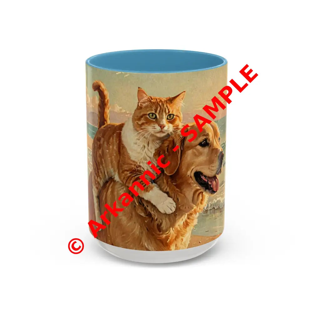 Whimsical Pet Lover’s Coffee Mug Cat and Dog Mug Gift for Animal Lovers Cute Coffee Cup Beach Vibes Mug Funny Pet Gift