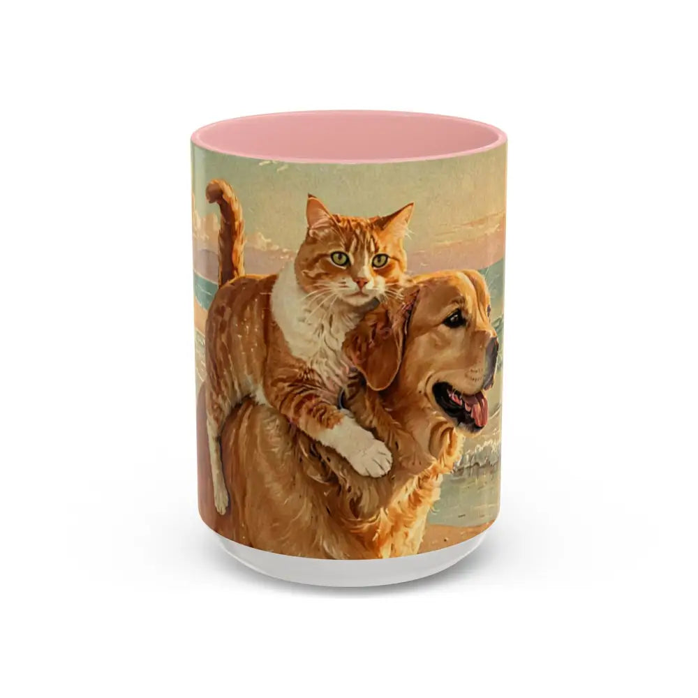Whimsical Pet Lover’s Coffee Mug Cat and Dog Mug Gift for Animal Lovers Cute Coffee Cup Beach Vibes Mug Funny Pet Gift