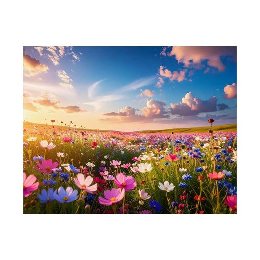Wildflower Sunset Symphony: Cosmos Meadow Landscape Golden Hour Nature Art Poster 14″ x 11″ Poster