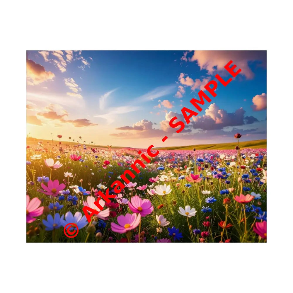 Wildflower Sunset Symphony: Cosmos Meadow Landscape Golden Hour Nature Art Poster 20″ x 16″ Poster