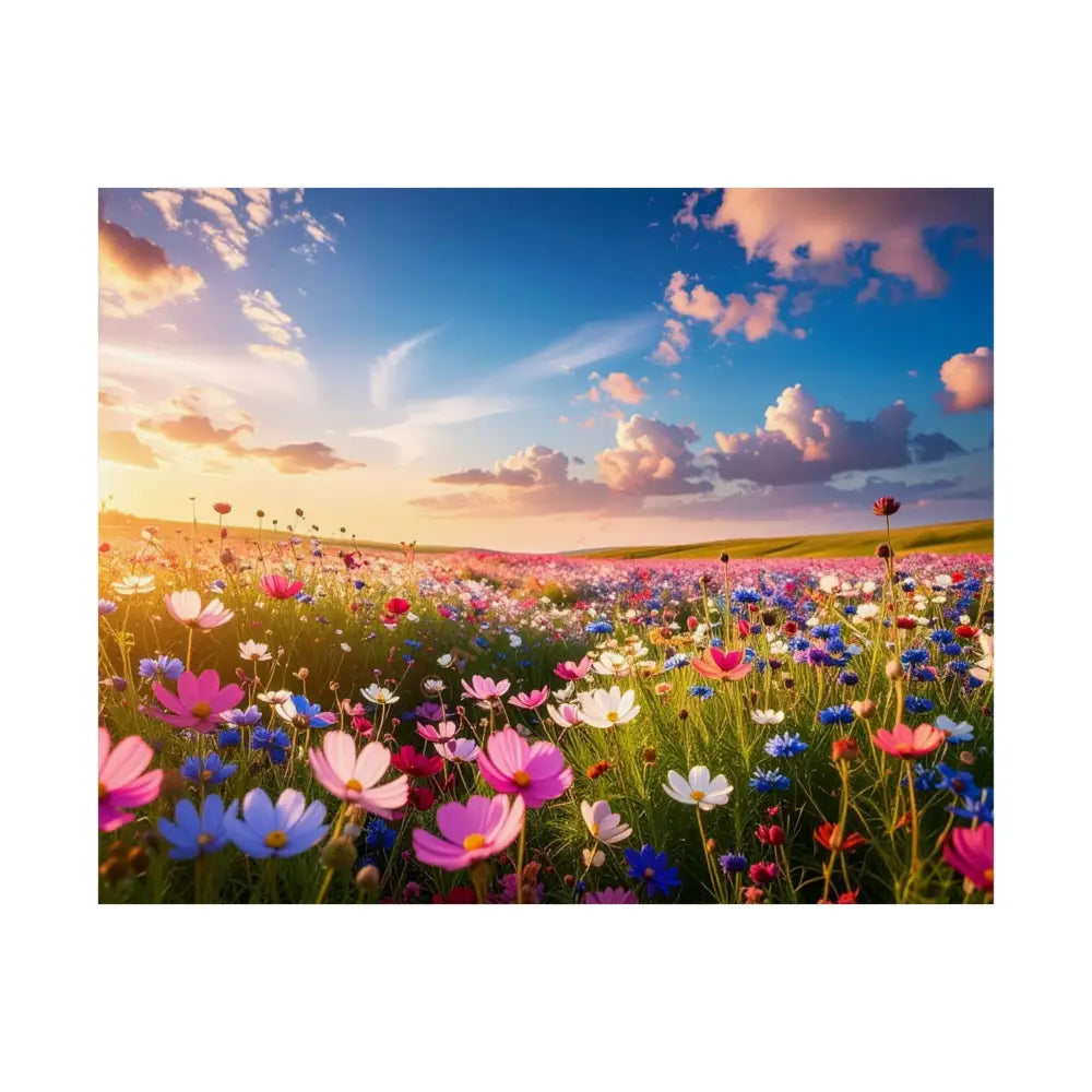 Wildflower Sunset Symphony: Cosmos Meadow Landscape Golden Hour Nature Art Poster 20″ x 16″ Poster