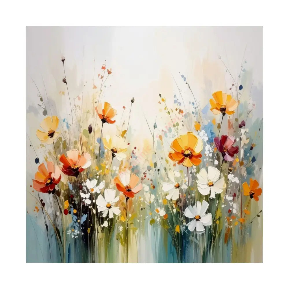 Wildflower Symphony: Poppy Meadow in Bloom Impressionist Watercolor Landscape Poster 14’’ x 14’’ Poster