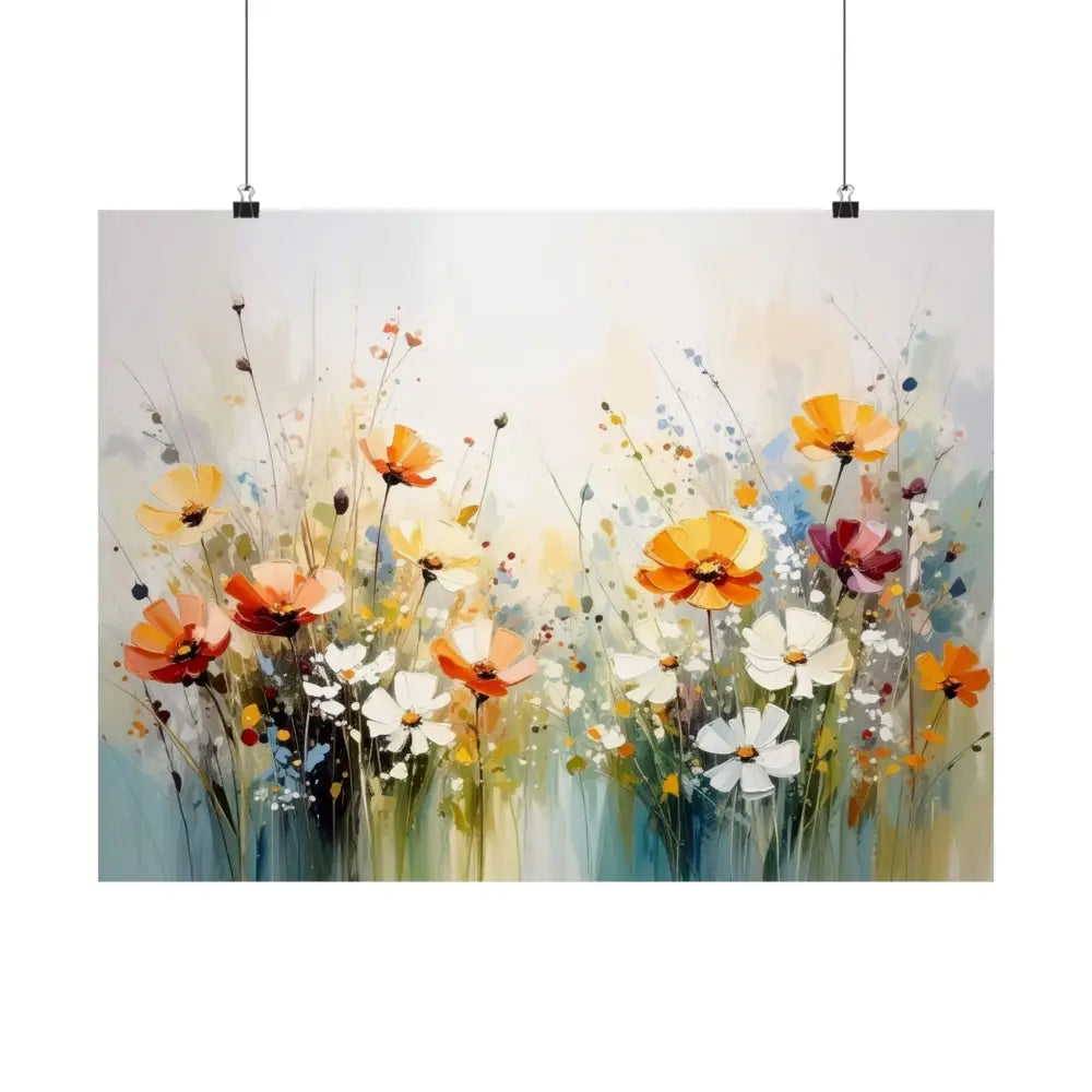 Wildflower Symphony: Poppy Meadow in Bloom Impressionist Watercolor Landscape Poster Poster