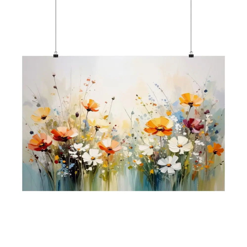 Wildflower Symphony: Poppy Meadow in Bloom Impressionist Watercolor Landscape Poster Poster