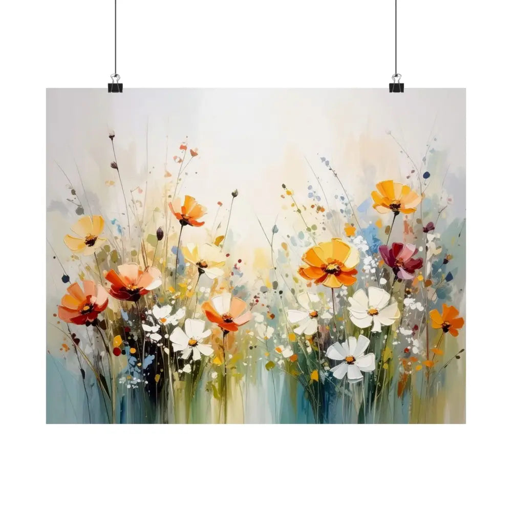 Wildflower Symphony: Poppy Meadow in Bloom Impressionist Watercolor Landscape Poster Poster