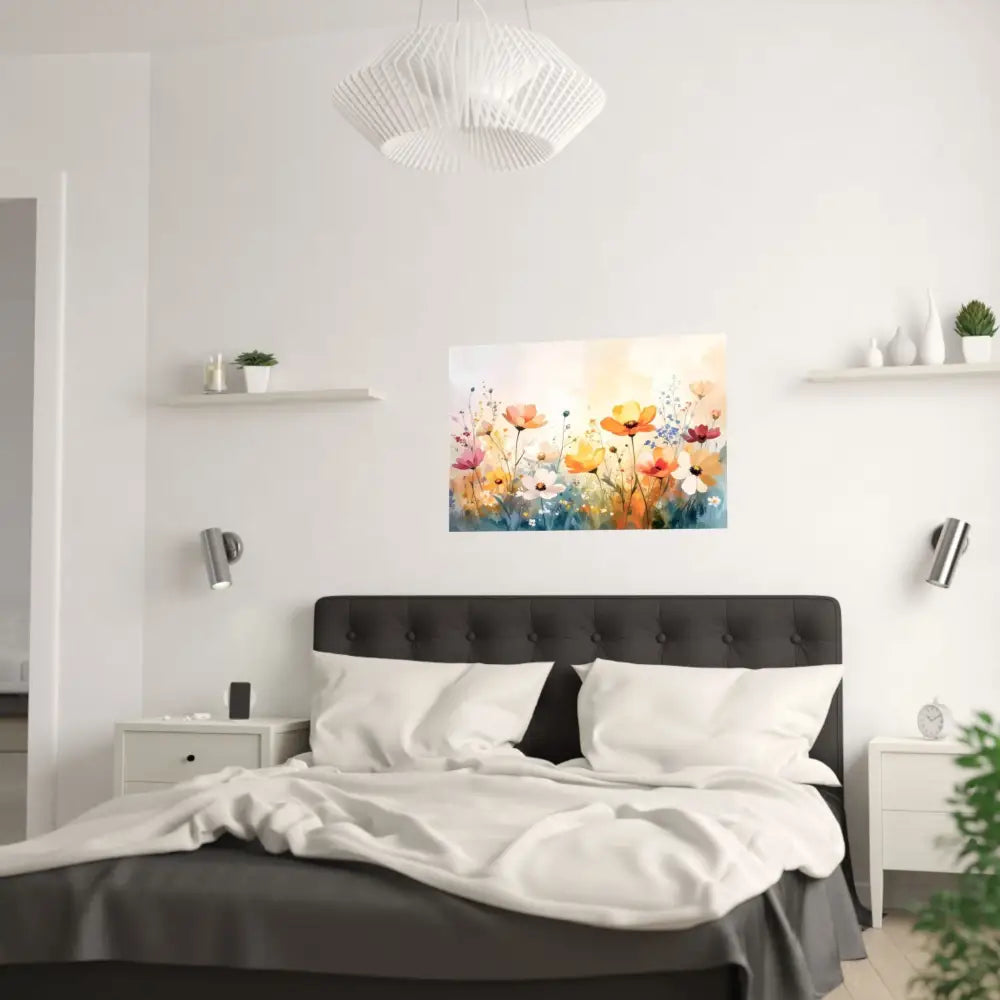 Wildflower Symphony: Summer Meadow in Bloom Luminous Watercolor Landscape Poster Poster