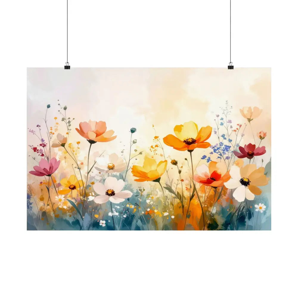 Wildflower Symphony: Summer Meadow in Bloom Luminous Watercolor Landscape Poster Poster