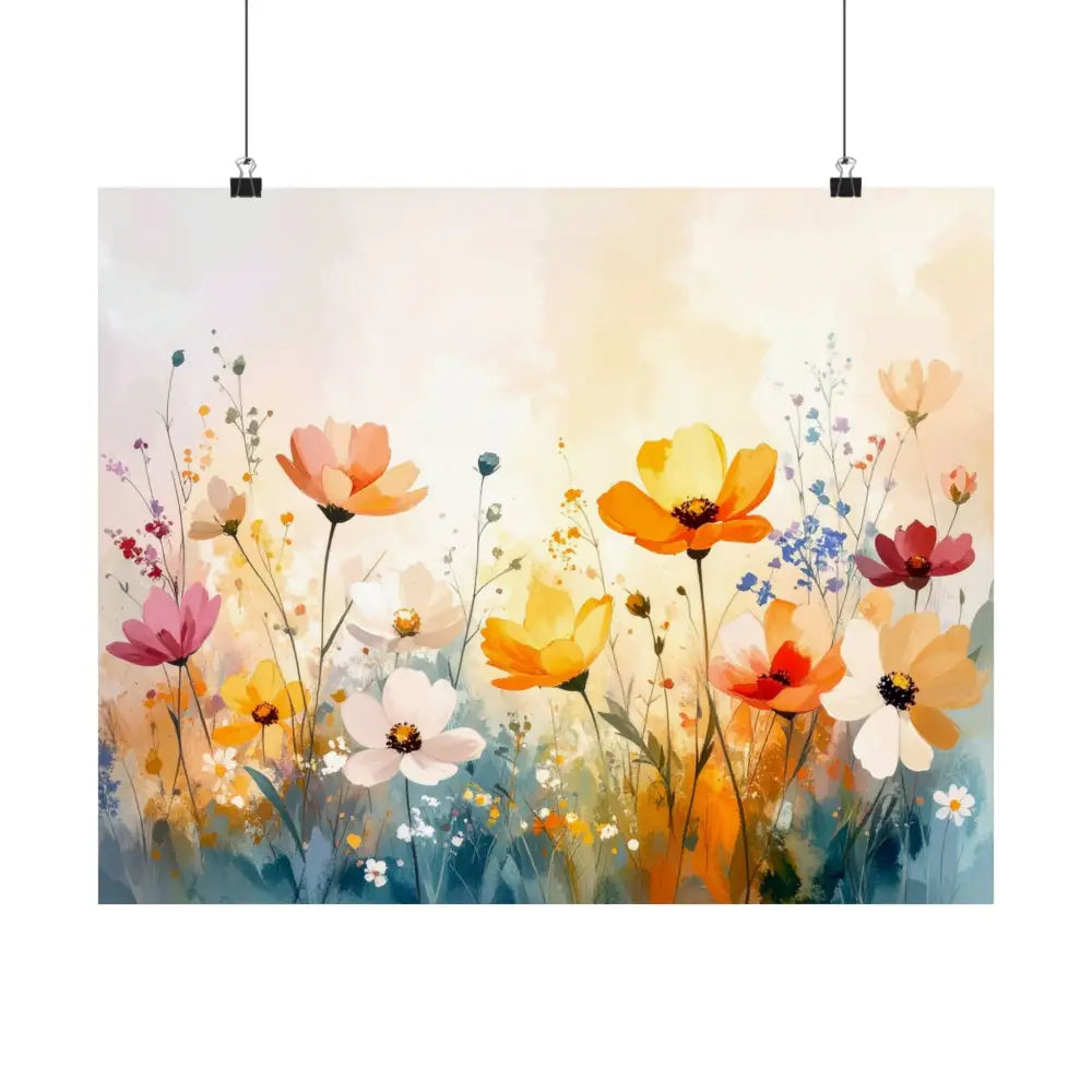 Wildflower Symphony: Summer Meadow in Bloom Luminous Watercolor Landscape Poster Poster